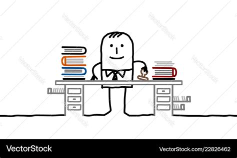 Cartoon official man working on his desk Vector Image