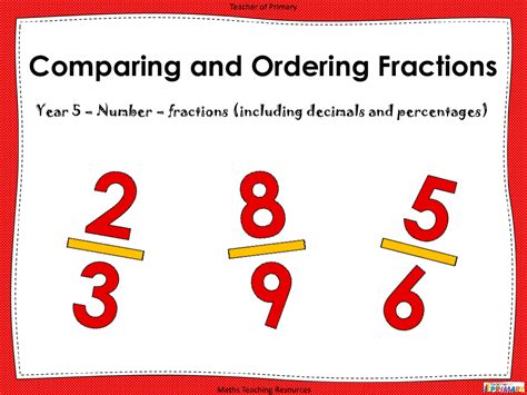 Comparing And Ordering Fractions PowerPoint Math 4th Grade