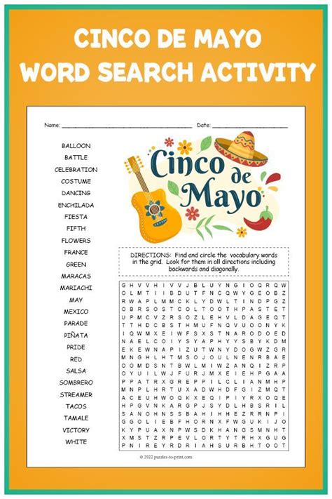 No Prep Cinco De Mayo Word Search Puzzle Worksheet Rd Th Th Th