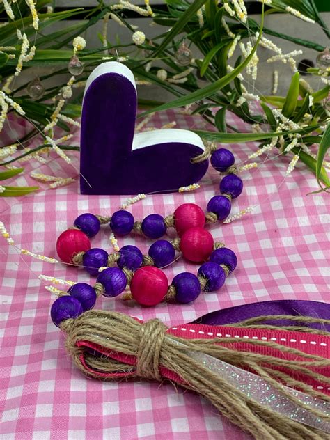 Chunky Heart Wood Bead Garland Deep Purple Hot Pink The Crafty Ladder