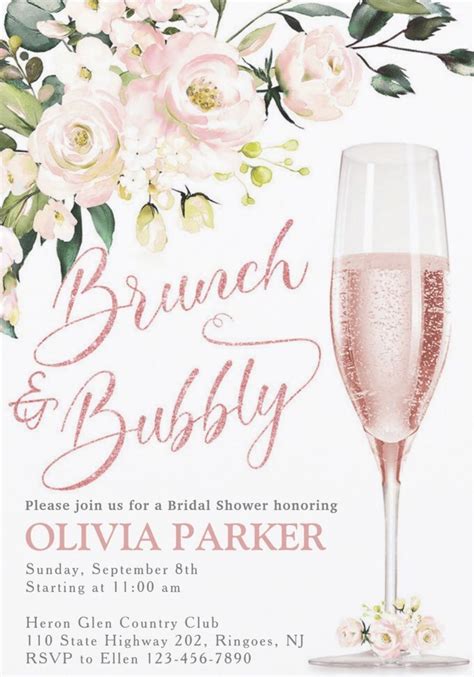 Brunch And Bubbly Shower Invitation Rose Gold Zazzle Bubbly Bridal Shower Bridal Shower