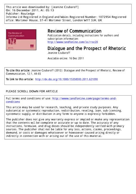 (PDF) Dialogue and the Prospect of Rhetoric