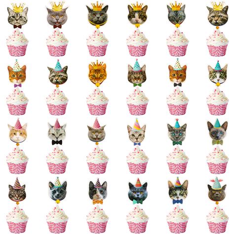 Buy Pieces Cat Cupcake Toppers Cat Face Cupcake Toppers Cute Cat