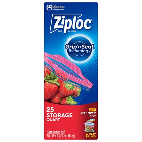 Ziploc Storage Quart Bag Stay Open Design Grip N Seal Technology Reusable 25 Count