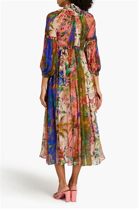 Zimmermann Ruffled Floral Print Silk Crepon Midi Dress The Outnet