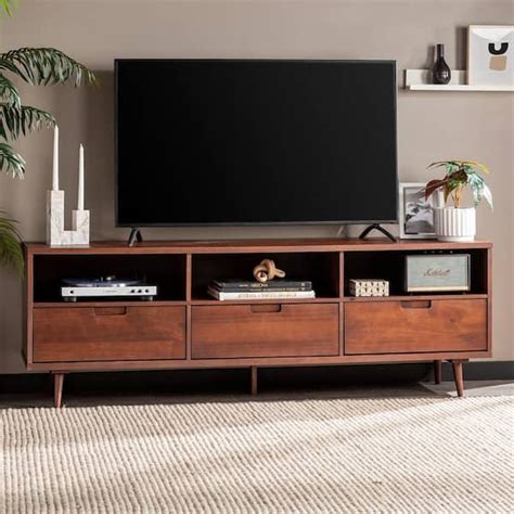 Welwick Designs In Walnut Solid Wood Boho Modern Drawer Tv Stand