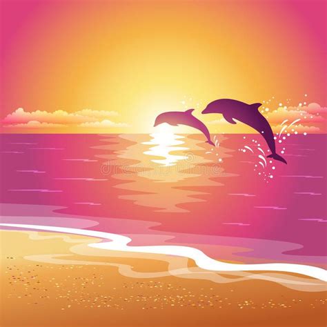 Background with silhouette of two dolphins at sunset. Eps10 royalty ...