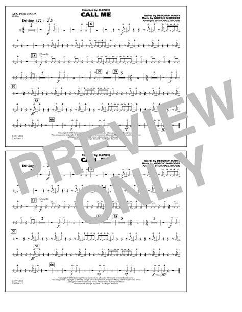 Call Me Arr Michael Brown Aux Percussion Sheet Music Blondie