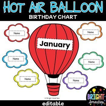 Hot Air Balloon Classroom Birthday Chart With Name Labels And Tags In Birthday Charts