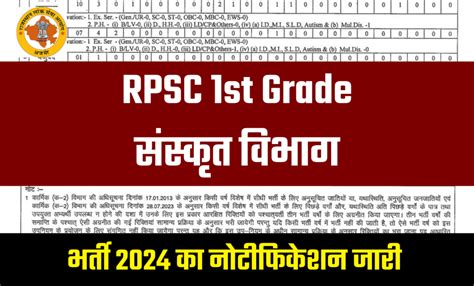 RPSC 1st Grade Sanskrit New Vacancy 2024 सकल वयखयत क