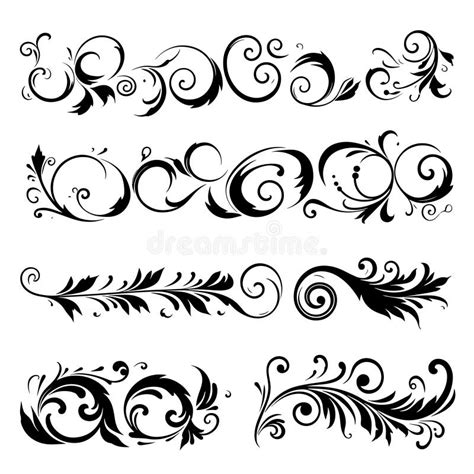 Elegant Swirling Flourishes Decorative Floral Motifs Set Of Vintage