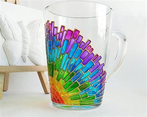 Mosaic Glass Coffee Mug Hand Painted Colored Mug Geometric Mug