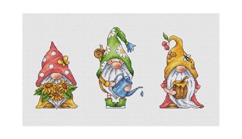 Gnomes Pdf Cross Stitch Pattern Summer Gnomes Modern Cross Etsy