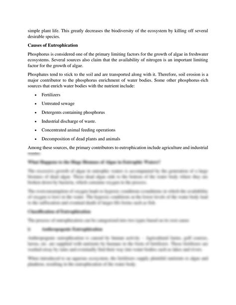 SOLUTION: Eutrophication definition causes classification effects