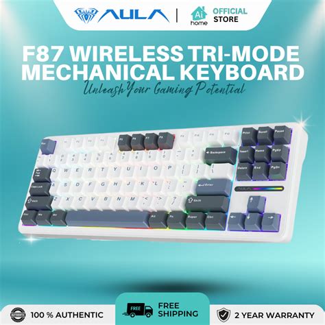 Aula F Wireless Tri Mode Mechanical Gaming Keyboard Blue White Keys Hot Swappable Gasket