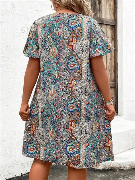 Shein Lune Plus Paisley Print Butterfly Sleeve Tunic Dress Shein Usa