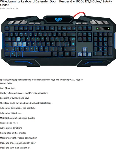 Klaviatūra Defender Doom Keeper GK-100DL, EN, juoda - Senukai.lt