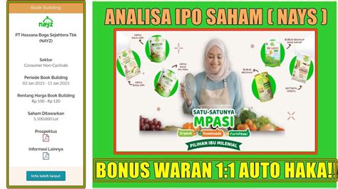 Analisa IPO Saham PT Hassana Boga Sejahtera Tbk NAYZ Emiten Bubur