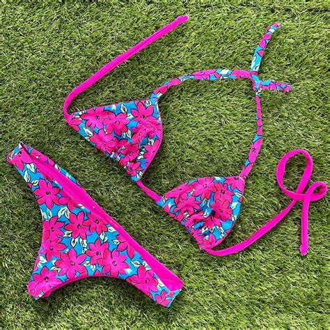 Neon Two Piece Matching Floral Coconut Girl Bikini Depop