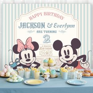 Editable Mickey Minnie Twins Birthday Backdrop Mickey And Minnie