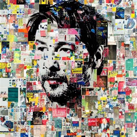 Portrait Of Keanu Leaves Paper Collage Mimmo Rotella Stable