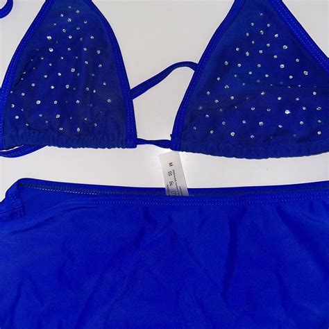 Blue Bedazzled Bikini Top And Biker Shorts Rave Depop