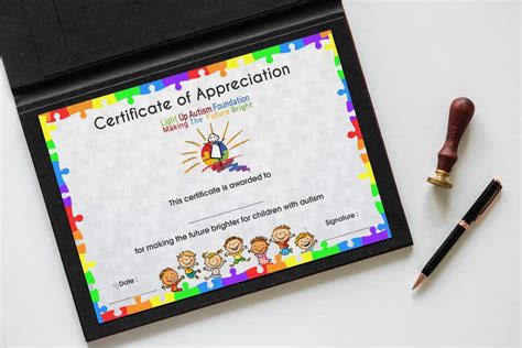 Certificate Of Appreciation For Childrens Autism Charity Freelancer