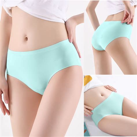 1pc Women S Daily Hot Selling Seamless Panties No Trace Ice Silk Solid Color Mid Waist