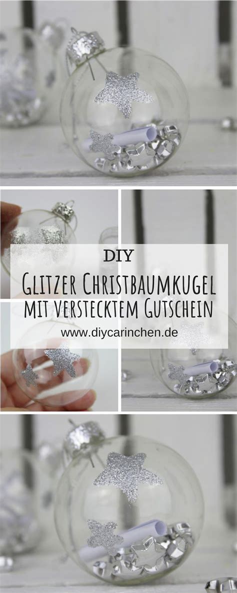 DIY Christbaumkugeln mit Glitzer verzieren und mit Gutschein befüllen