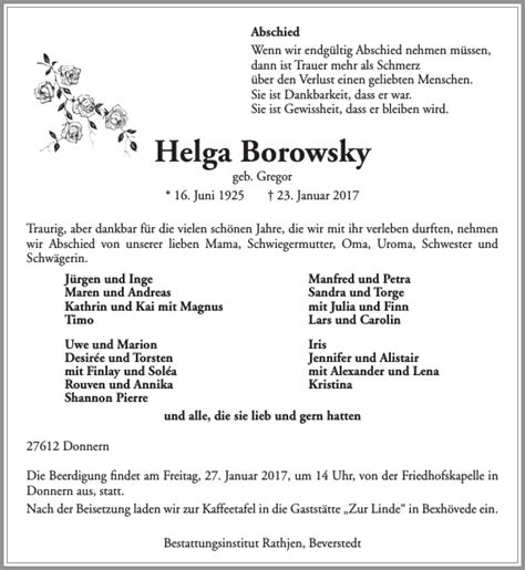 Helga Borowsky Gedenken Nordsee Zeitung