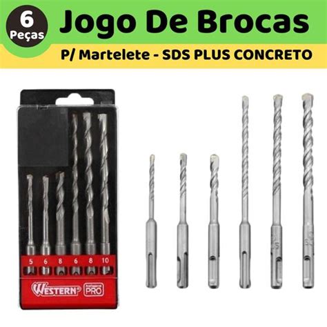 Jogo Brocas Para Martelete Sds plus 6 Peças Concreto Aço Western PRO