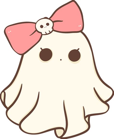 Cute Pink Halloween ghost girl with bow cartoon doodle 29937383 PNG