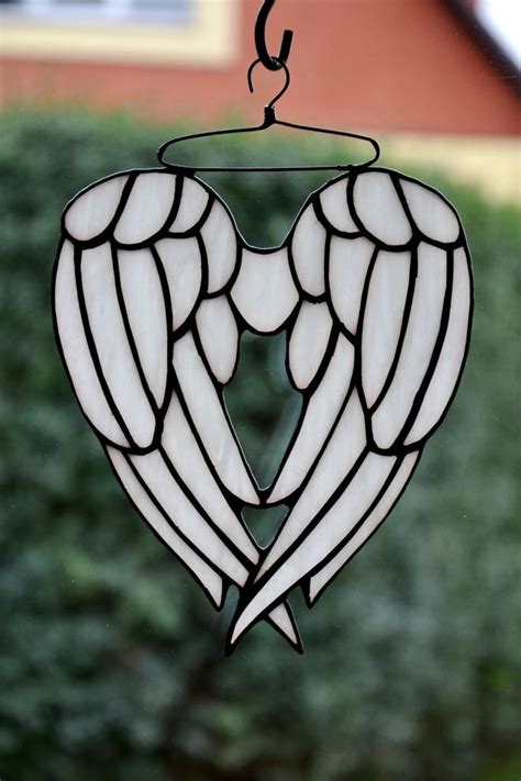 Stained Glass Suncatcher Angel Wings Window Hanging Tiffany Etsy