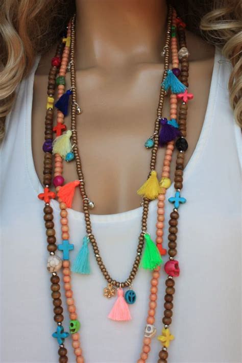 3 Pcs Wooden Tassel Long Boho Necklace Set By Monroejewelry Long