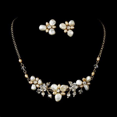 Amaris Pearl Necklace Earring Set Elegant Bridal Hair Accessories