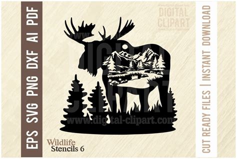 Moose Svg File Horned Elk Svg Wildlife Stencils 1886143