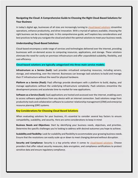 Ppt Navigating The Cloud A Comprehensive Guide To Choosing The Right