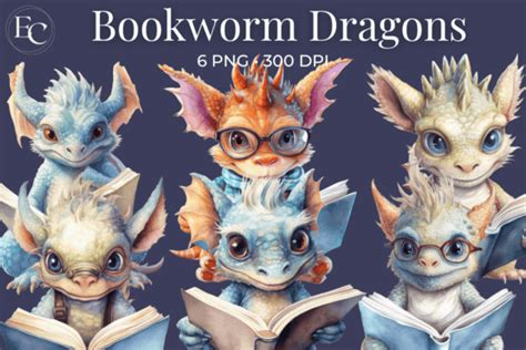 Baby Dragons Reading Books Watercolor Graphic By Esch Creative