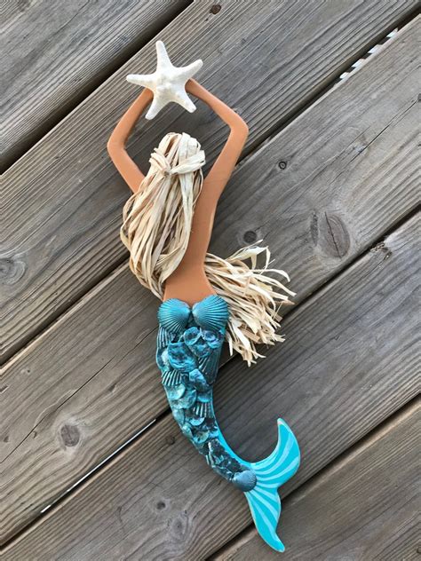 Wooden Mermaid Wall Art Mermaid Decor Mermaid Wall Hanging Seashell