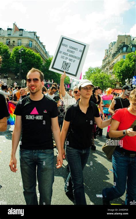 Paris France Crowd AIDS Activists Of Act Up Paris Protesting Against AIDS French Sign Gay