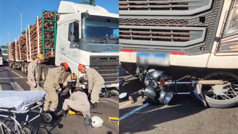 Motociclista Atingido E Vai Parar Embaixo De Carreta Em Grave