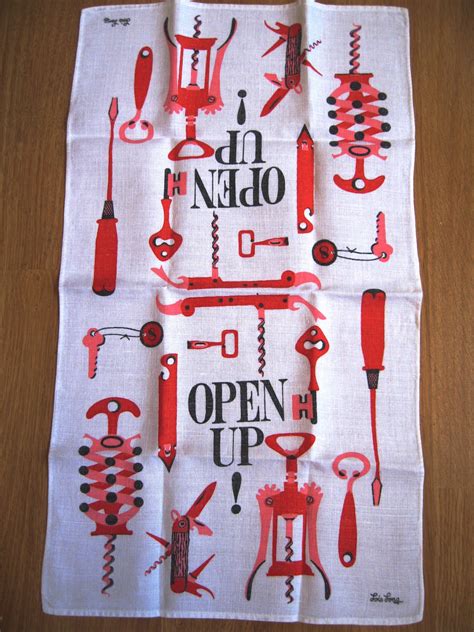 Open Up Rare Midcentury Lois Long Kitchen Tea Hand Towel Vintage Tea