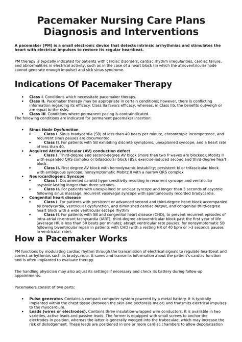 Pacemaker Nursing Care Plans Diagnosis And Interventions Pacemaker