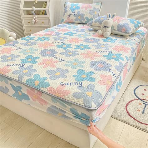 Summer Home Textiles Cute Fitted Sheet Pillowcase 3pcs Set Cool Latex Bed Sheet Elastic Band Non