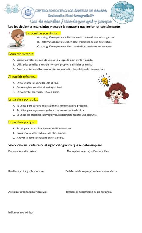 Uso de comillas por qué y porque worksheet