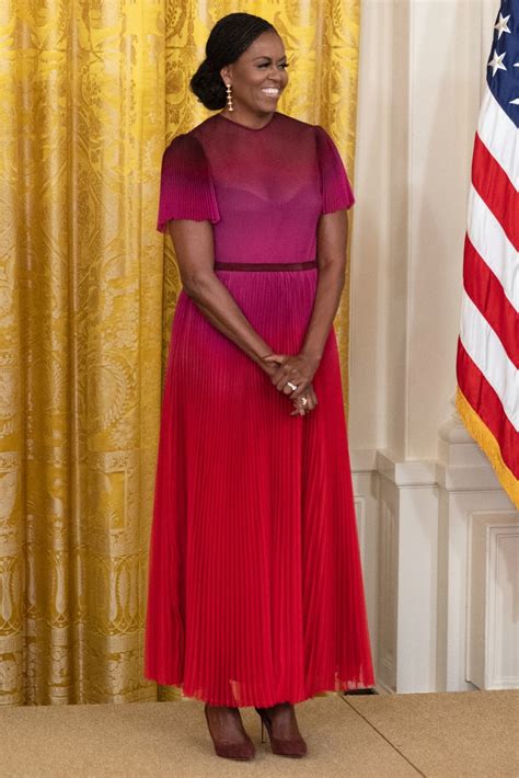 Michelle Obama Shines In Ombre Red Dress At White House Portrait Debut