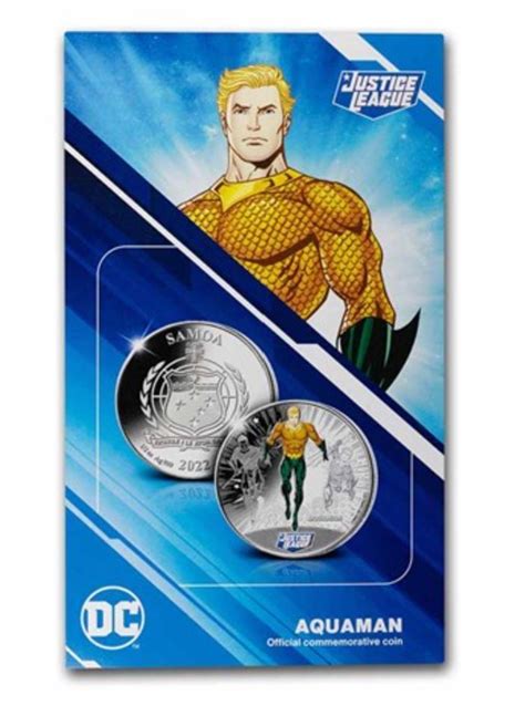 2022 Samoa Justice League Dc Comics Aquaman 1 2 Oz 999 Silver Coin