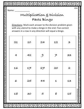 Multiplication And Division Facts Bingo By Teach Craft Design By Halee