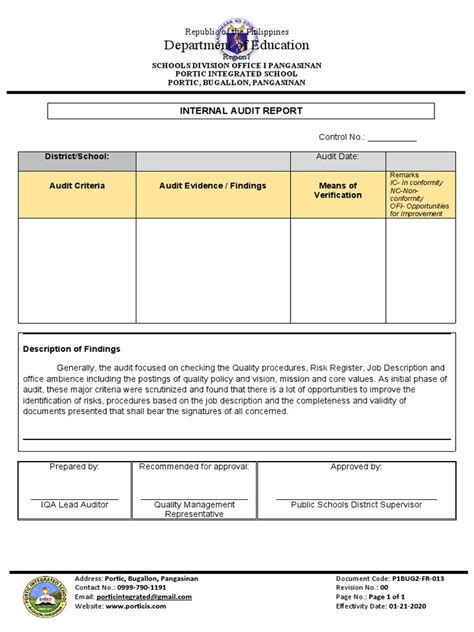 013 - Internal Audit Report | PDF | Audit | Internal Audit