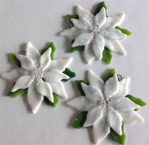 Fused Glass Christmas Ornament Poinsettia In Cream Etsy